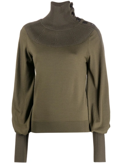 Chloé Ribbed-detail Knitted Jumper In Green