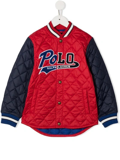 Ralph Lauren Kids' Quilted Embroidered Varsity Jacket In Red