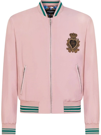 Dolce & Gabbana Logo Patch Bomber Jacket In Pink