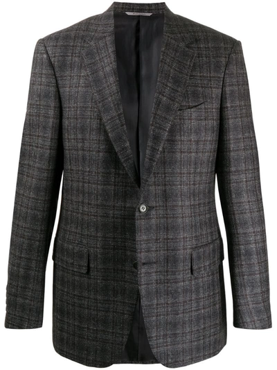 Canali Checked Single-breasted Blazer In Grey