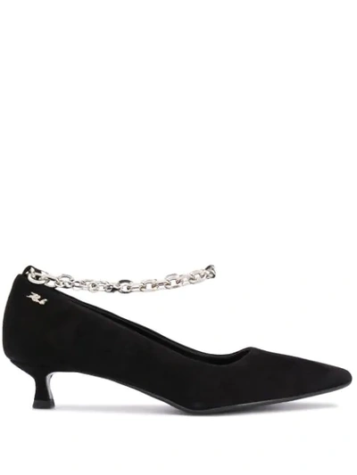 Karl Lagerfeld Pompador Suede Chain-ankle Pumps In Black