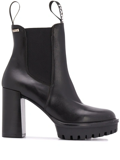 Karl Lagerfeld Slip-on Heeled Leather Boots In Black