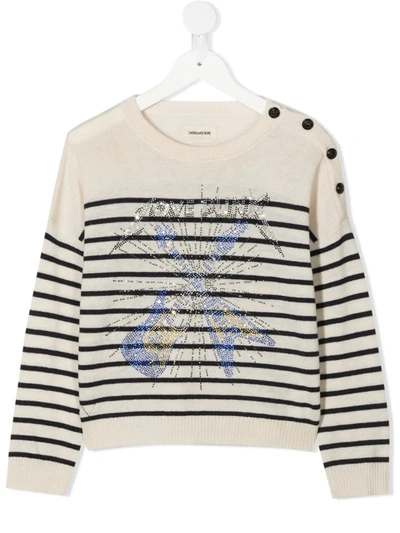 Zadig & Voltaire Girls' Ava Wool Blend Graphic Sweater - Little Kid, Big Kid In Cream