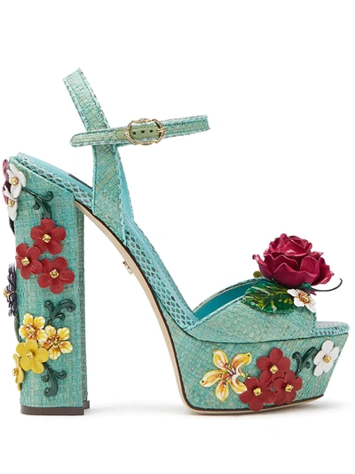 Dolce & Gabbana Floral Appliqué Sandals In Blue