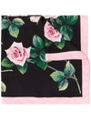 Dolce & Gabbana Rose Print Square Silk Twill Scarf In Black