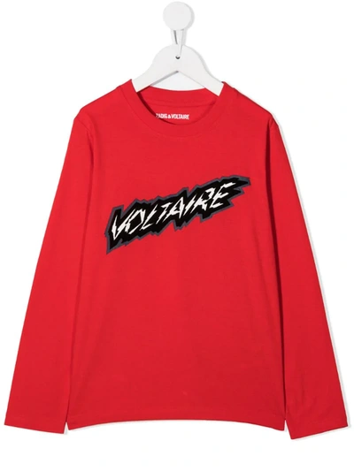 Zadig & Voltaire Kids' Logo Print Long-sleeve Top In Red