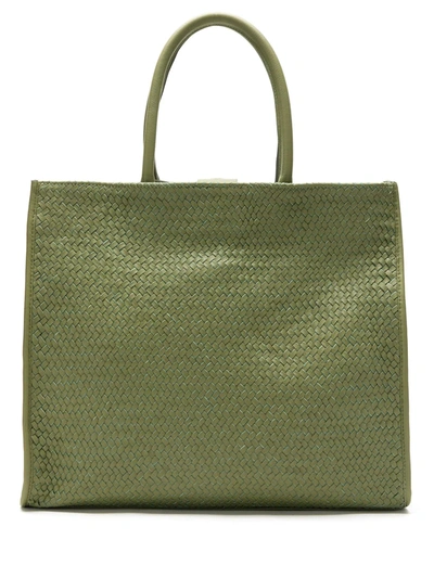 Sarah Chofakian Leather Woven Tote Bag In Green