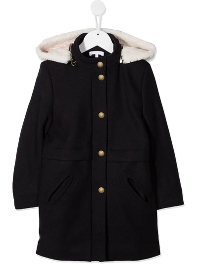 Chloé Kids' Girl's Wool-blend Coat W/ Removable Faux-fur Hood In Navy