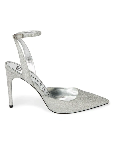 Givenchy Women's Ankle-strap Glitter Leather Pumps In Silver