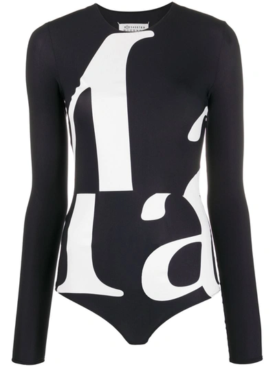 Maison Margiela Logo-print Long-sleeve Bodysuit In Black