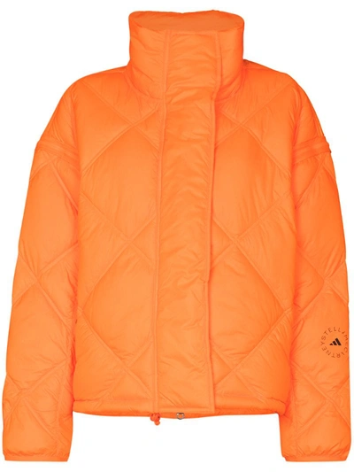 Adidas By Stella Mccartney Convertible High-neck Puffer Jacket In Orange