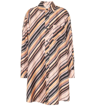 Marni Stripes Printed Silk Shirt Dress In Multicoloured