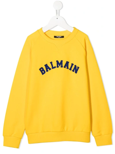 Balmain Teen Logo Patch Sweatshirt In Gialla