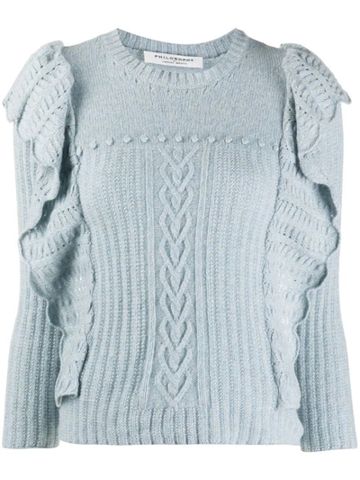 Philosophy Di Lorenzo Serafini Ruffle Cable-knit Sweater In Blue