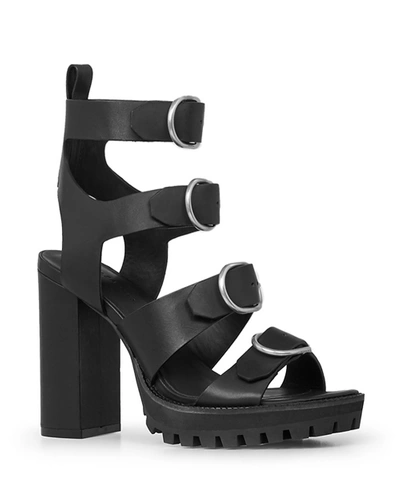 Allsaints Osuna Multi Strap High Heel Sandals In Black/silver
