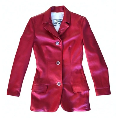 Pre-owned Versace Leather Biker Jacket In Red