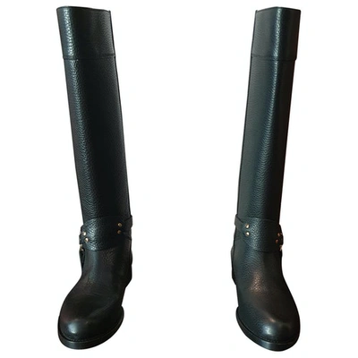 Pre-owned Versace Leather Western Boots In Black