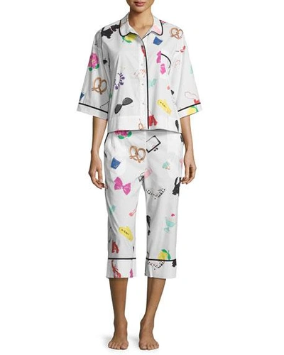 Kate Spade Printed Cropped Two-piece Pajama Set, Multi Pattern