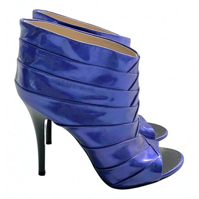 Pre-owned Giuseppe Zanotti Patent Leather Open Toe Boots In Blue