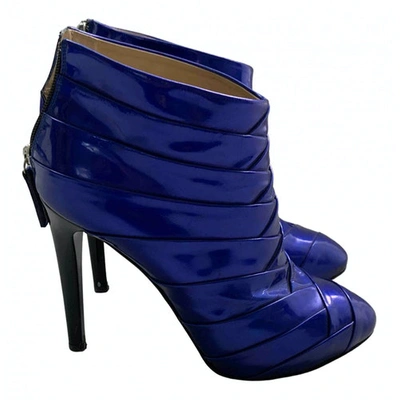 Pre-owned Giuseppe Zanotti Patent Leather Ankle Boots In Blue