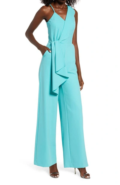 Lavish Alice Surplice Twill Jumpsuit In Aqua