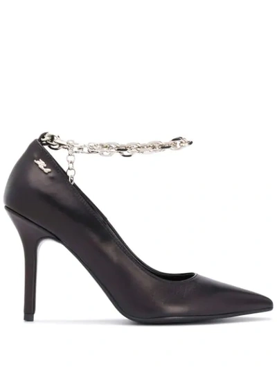 Karl Lagerfeld Manoir Leather Chain-ankle Pumps In Black