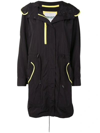 Kenzo Contrast-piping Raincoat In Black