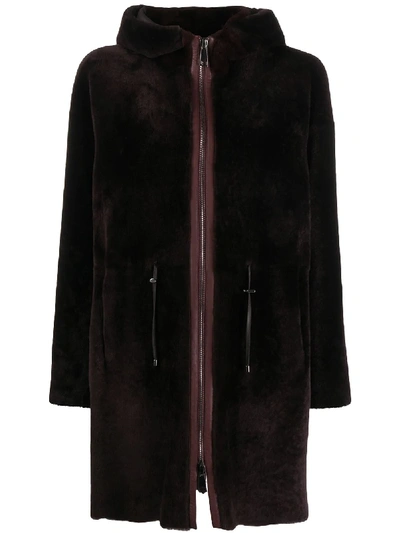 Suprema Shearling Hooded Coat In Brown