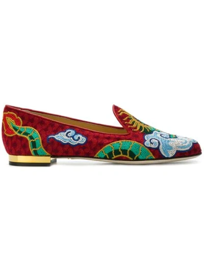 Charlotte Olympia Dragon Slipper Loafer In Red Multi/gold