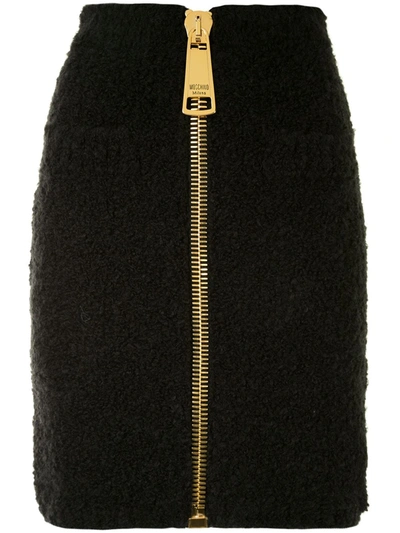 Moschino Oversized Zip Fluffy Skirt In Black