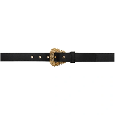 Versace Jeans Couture Black Small Baroque Buckle Belt In E899 Black