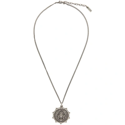 Saint Laurent Silver Lion Medallion Pendant Necklace In 8142 Silver