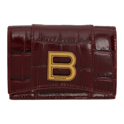 Balenciaga Red Croc Mini Hourglass Wallet In 6211 Drkred