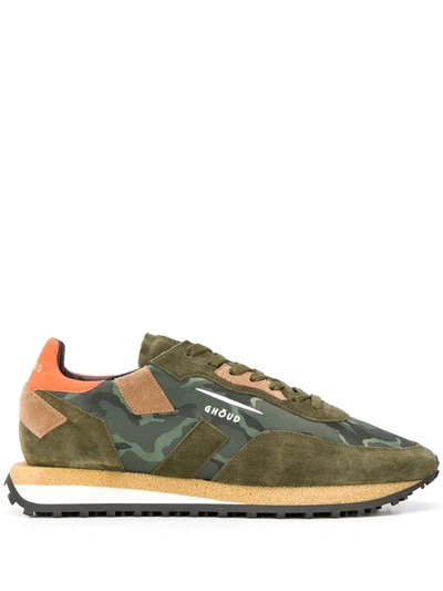 Ghoud Rush Sneaker In Green Suede And Camouflage