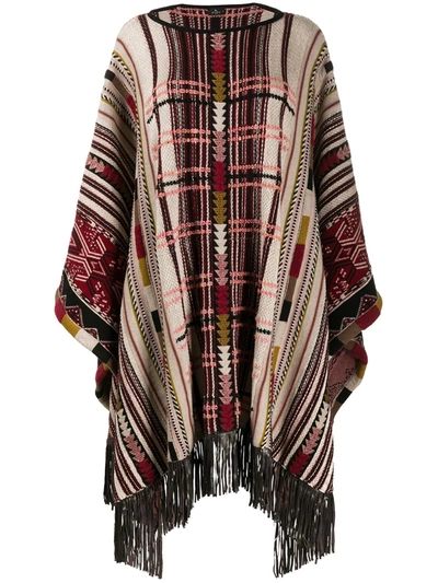Etro Jacquard Poncho With Fringe In Multicolor
