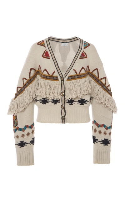 Etro Cardigan With Fringe And Inlays In Beige