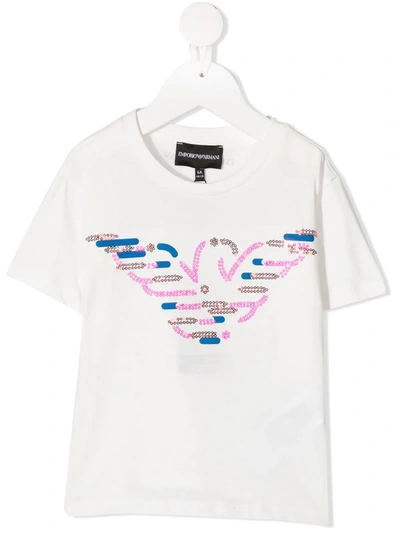 Emporio Armani Kids' Sequin Eagle Logo T-shirt (4-14 Years) In White