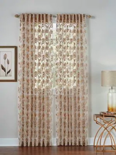 Callisto Home Bella Embroidered Sheer Curtain Panel In Gold