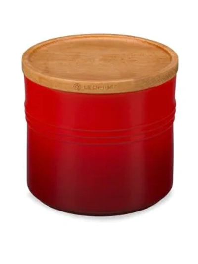 Le Creuset 1.5-quart Stoneware Canister With Wood Lid In Cerise