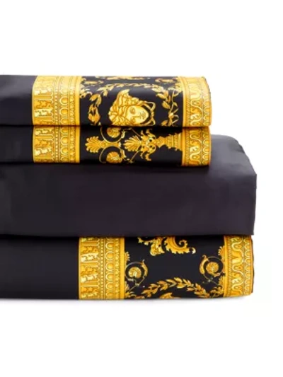 Versace 4-piece Barocco Cotton Sheet Set In Black Gold