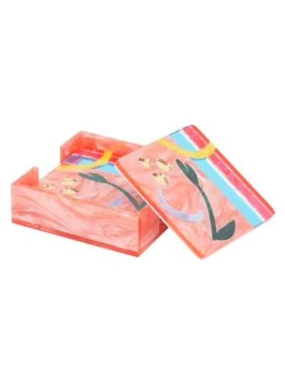 Edie Parker Abstract Floral Square Coasters In Guava Multi