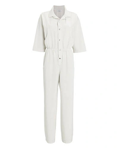 Overlover Hope Short Sleeve Button-down Jumpsuit In White