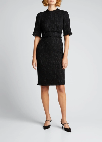 Dolce & Gabbana Tweed Frayed Sheath Dress In Black