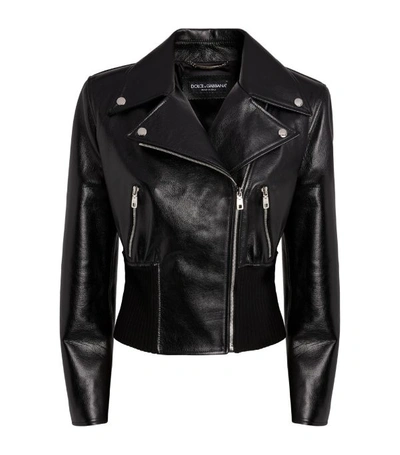 Dolce & Gabbana Studded Leather Jacket In Black