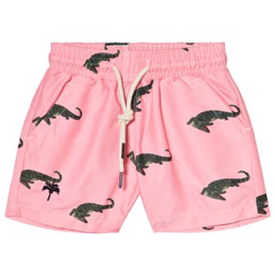 Oas Kids' Coral Crocodile Swim Trunks In Pink