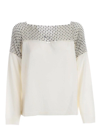 Blumarine Jewel Yoke Sweater In Cream Color