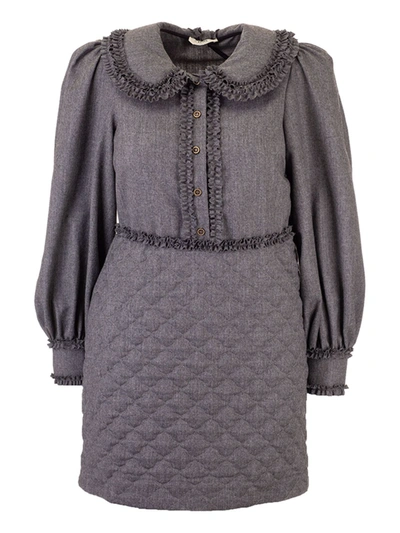 Fendi Short Wool Shirt Dress In Grey