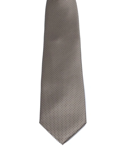 Brioni Micro Patterned Silk Tie In Brown