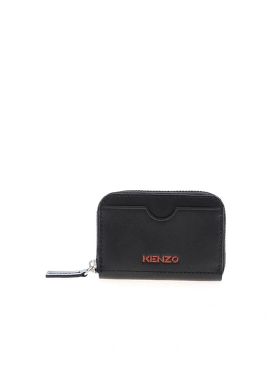 Kenzo Red Logo Coin Purse In Black