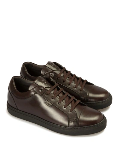 Brioni Smooth Leather Sneakers In Brown